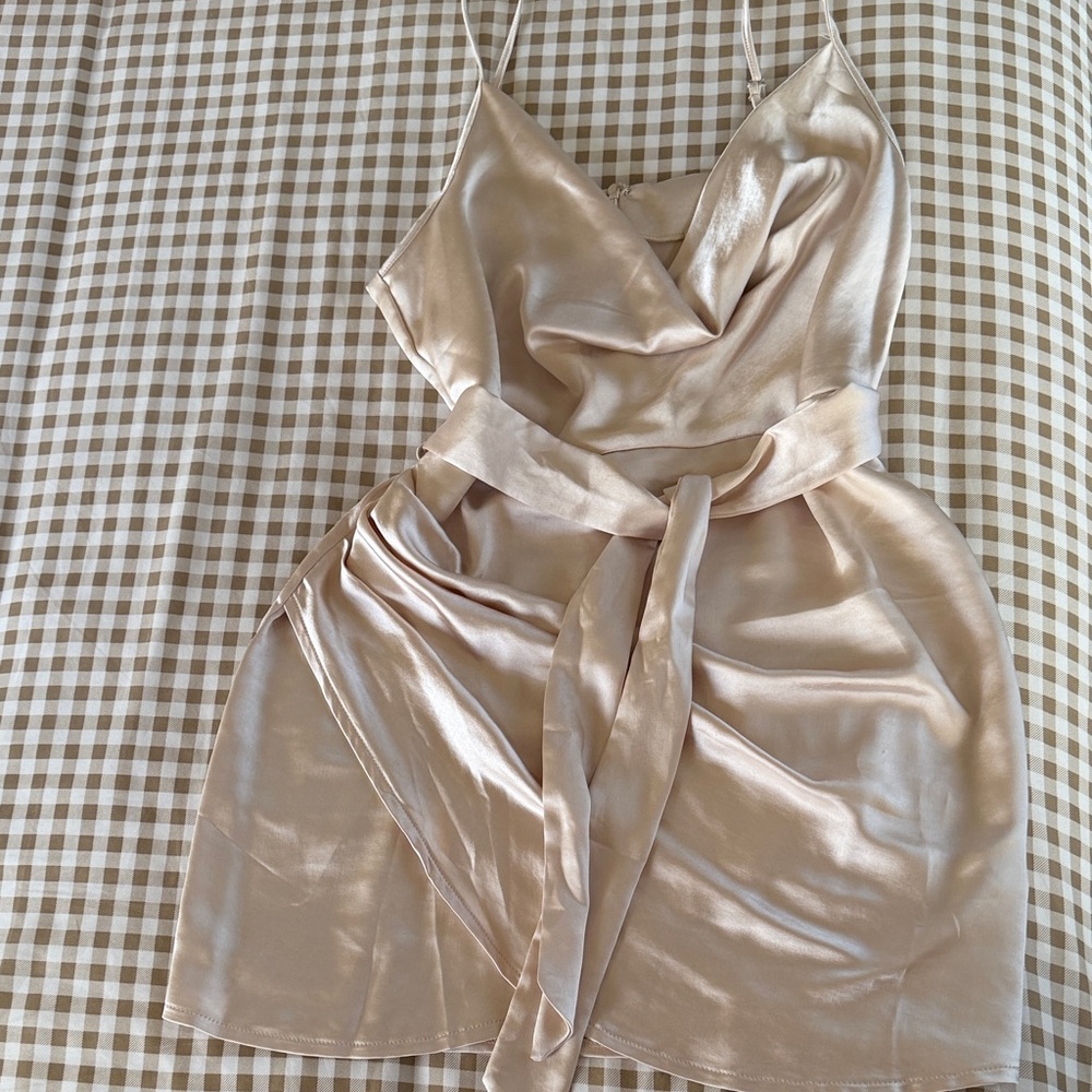 Satin Cowl Neck Slip Dress - Champagne